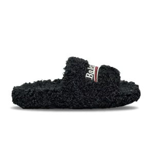 Balenciaga Black Faux Shearling Slides