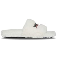 Balenciaga White Faux Shearling Slides