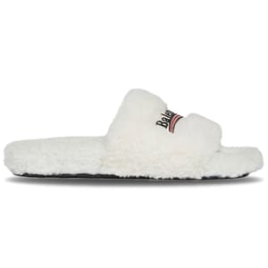 Balenciaga White Faux Shearling Slides